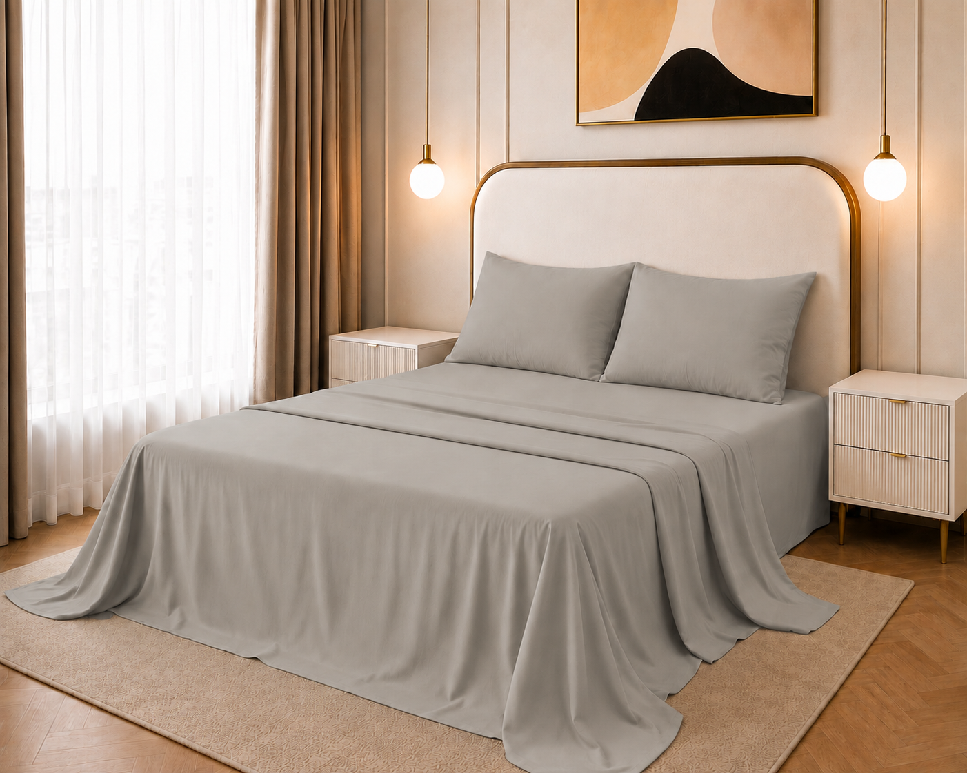 10 Flat Bed Sheet Set, 250TC Gray Percale, 100% Cotton. - Image 1