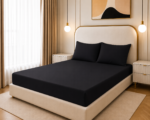 Fitted Bed Sheet Set, 250TC Black Percale, 100% Cotton.