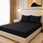 Fitted Bed Sheet Set, 250TC Black Percale, 100% Cotton.