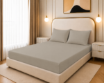 Fitted Bed Sheet Set, 250TC Gray Percale, 100% Cotton.