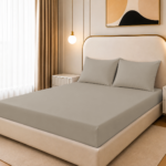 Fitted Bed Sheet Set, 250TC Gray Percale, 100% Cotton.